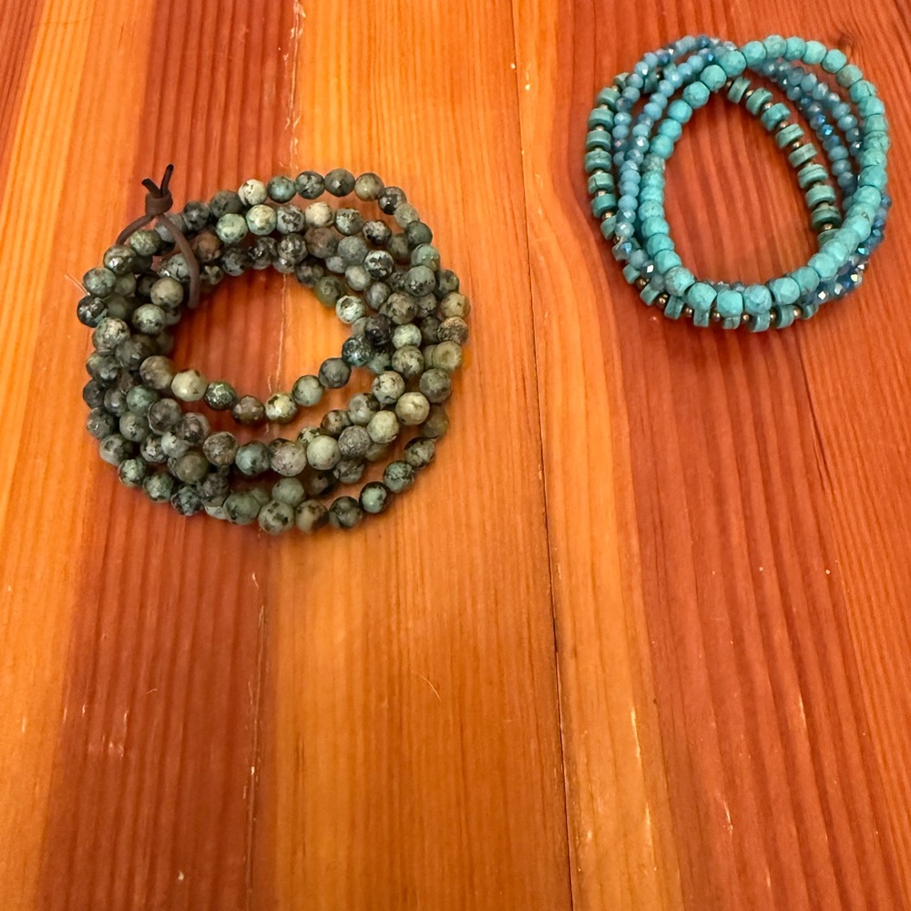 Turquoise and Gray Beaded Bracelet Set